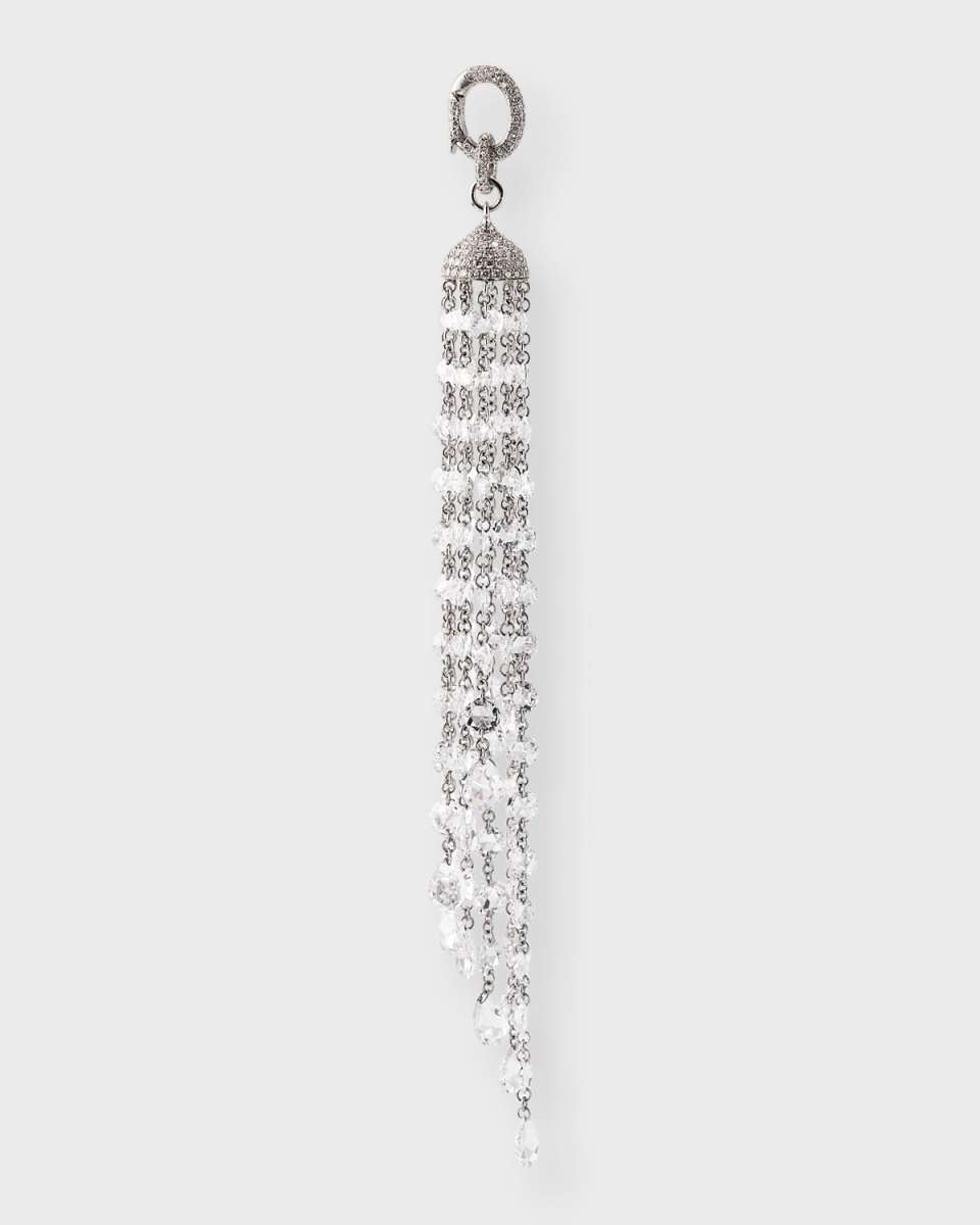 18K White Gold Spiral Tassel Pendant with Round and Pear Rose Cut Diamonds, 8.82tcw